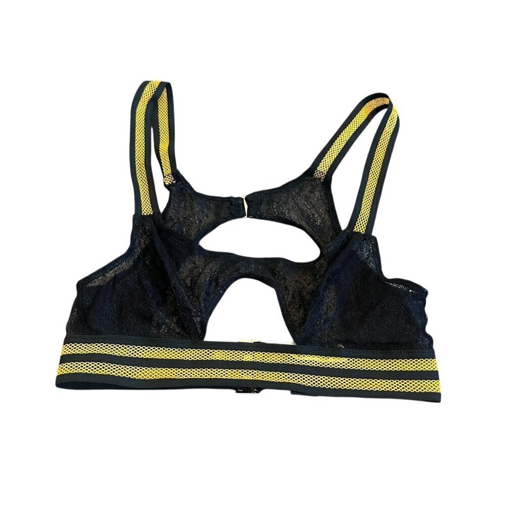 For Love And Lemons Skivvies Black Sheer Mesh Bra Cutout Front Back Size XS